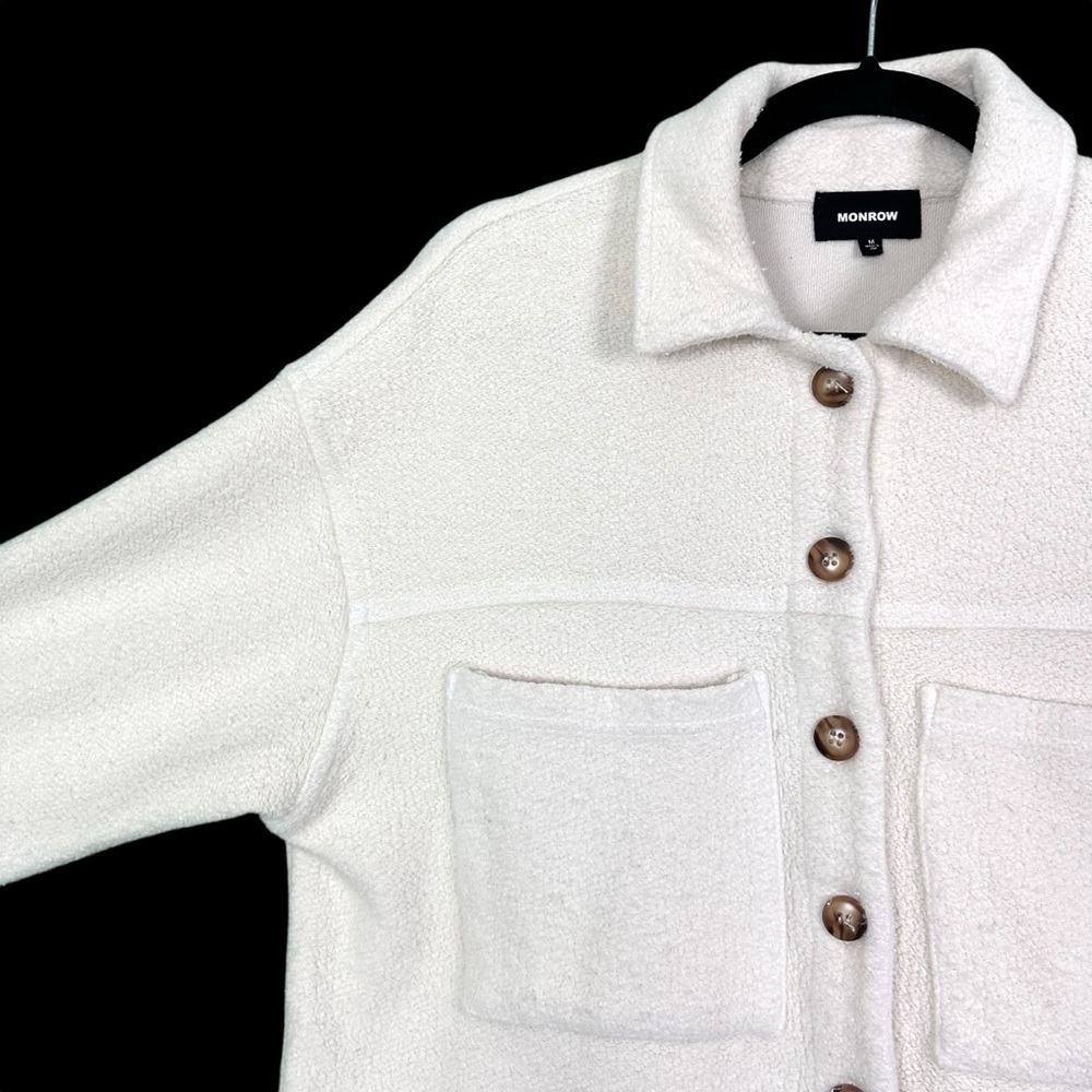 Monrow Revolve Cream Teddy‎ Fleece Boucle Cotton Shacket Jacket Womens Size M - Picture 6 of 15